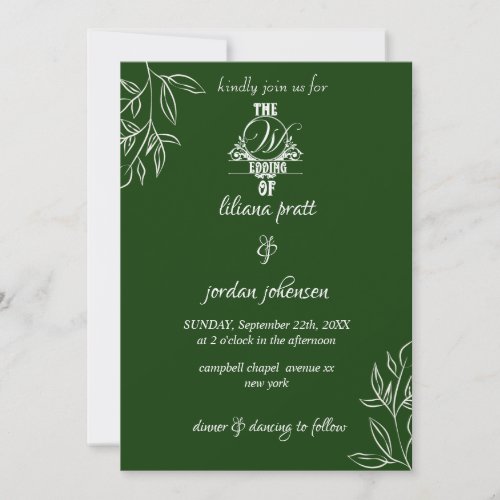 elegant Modern  emerald green wedding In Invitation