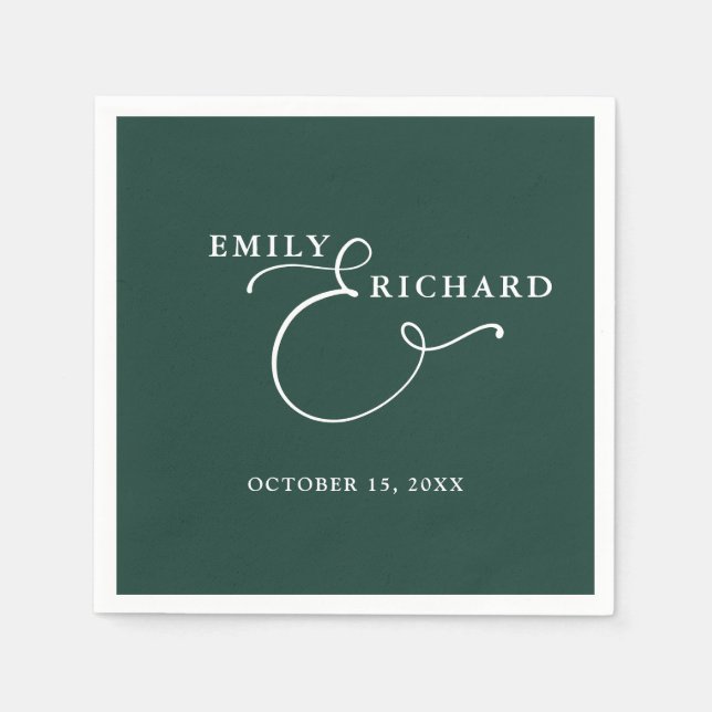 Elegant Modern Emerald Green Wedding Napkins (Front)