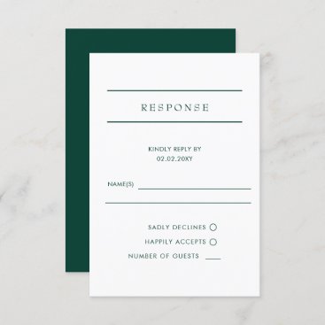 Elegant Modern Emerald Green Wedding  RSVP Card
