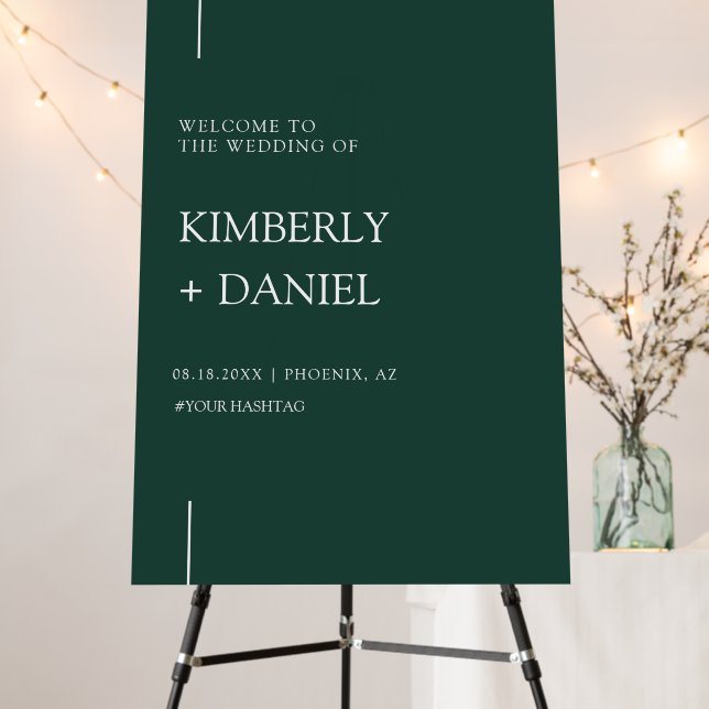 Elegant Modern Emerald Green Welcome Wedding Sign (In Situ (Stand))