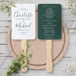 Elegant Modern Emerald Script Wedding Program Hand Fan<br><div class="desc">This stylish wedding program can be personalized with your special wedding day information featuring chic modern typography. You can customize the background color to match your wedding theme. Designed by Thisisnotme©</div>