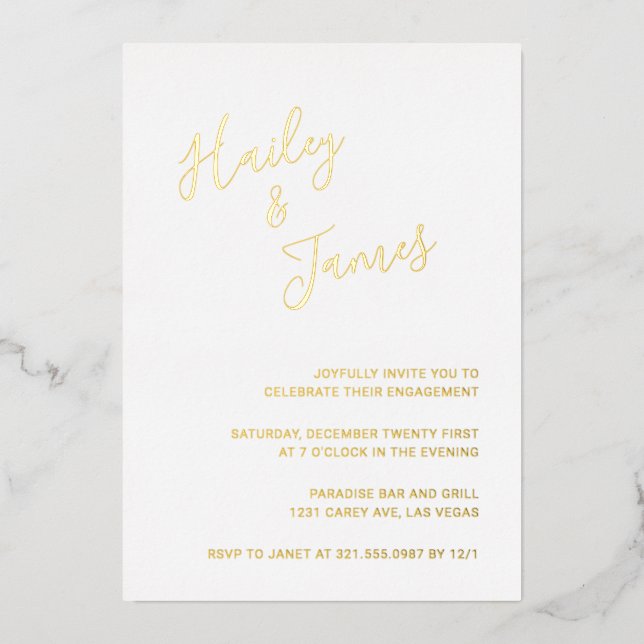Elegant Modern Engagement Party Foil Invitation (Front)