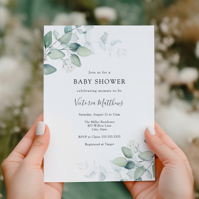 Elegant Modern Eucalyptus Baby Shower Invitation (Creator Uploaded)