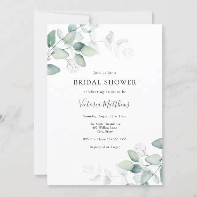 Elegant Modern Eucalyptus Bridal Shower Invitation | Zazzle