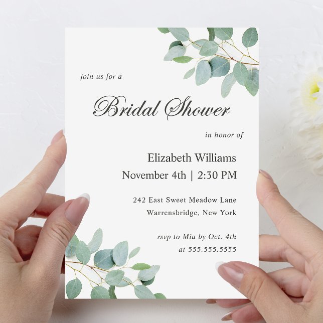 Elegant Modern Eucalyptus Bridal Shower Invitation