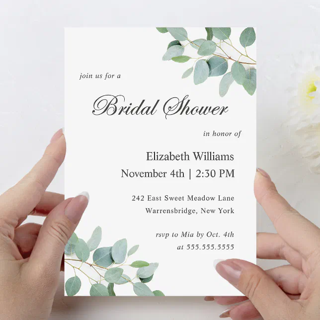 Elegant Modern Eucalyptus Bridal Shower Invitation Zazzle 3250