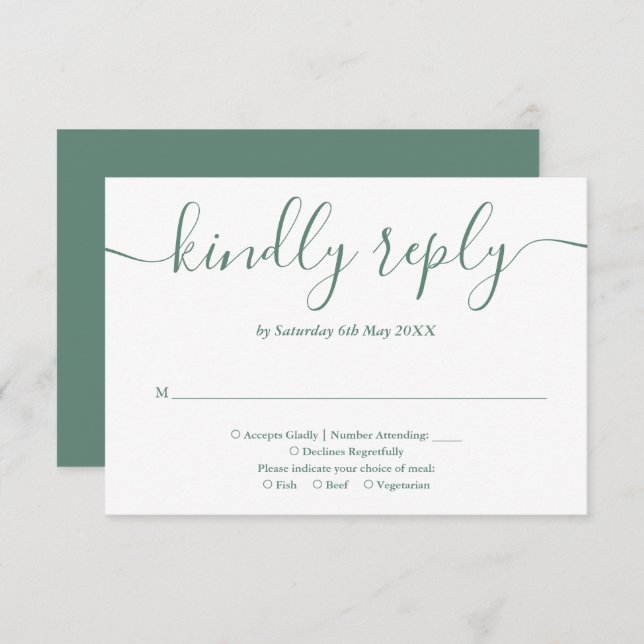 Elegant Modern Eucalyptus Green Script RSVP Card (Front/Back)