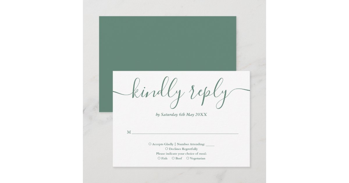 Elegant Modern Eucalyptus Green Script RSVP Card | Zazzle