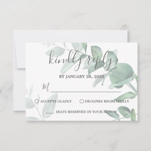 Elegant modern eucalyptus greenery classy wedding  RSVP card