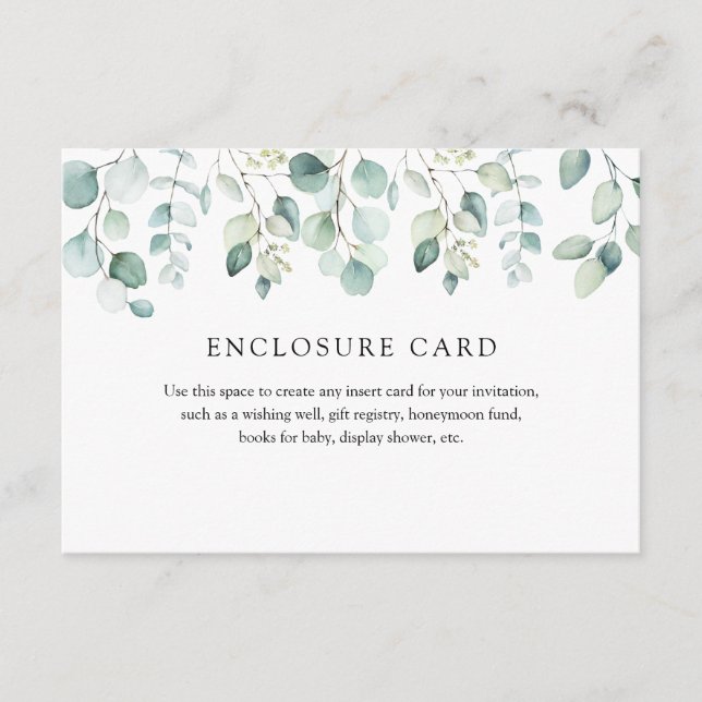 Elegant Modern Eucalyptus Greenery Enclosure Card (Front)
