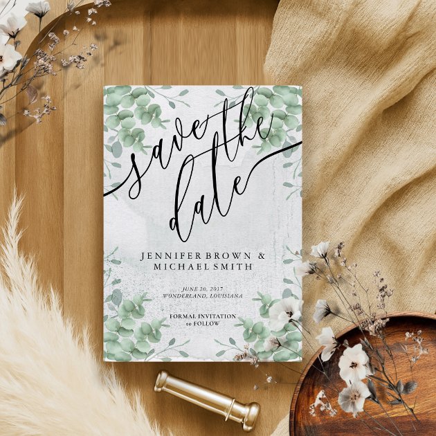 Elegant Modern Eucalyptus Greenery Tropic Save The Date