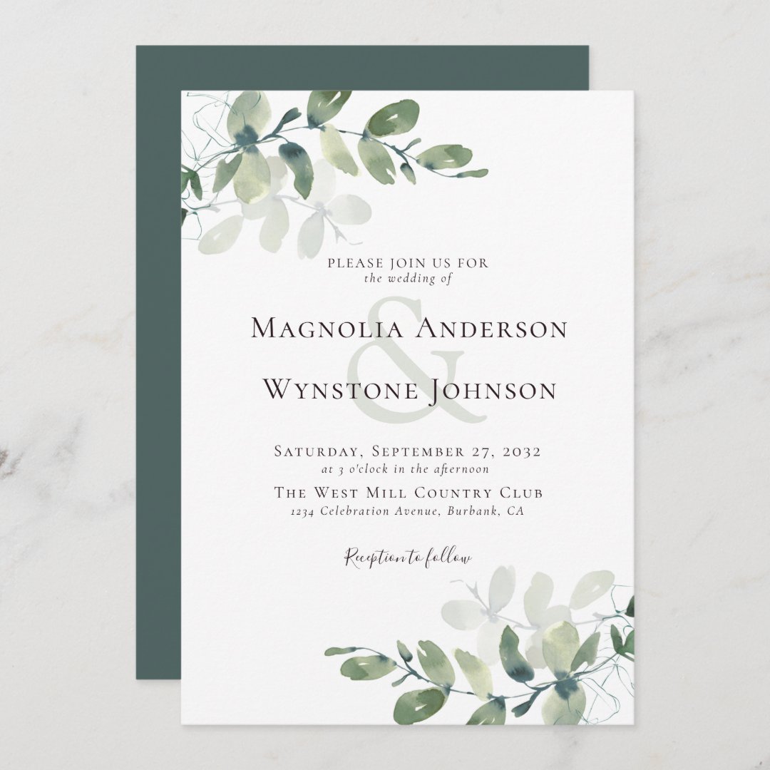 Elegant Modern Eucalyptus Greenery Wedding Invitation | Zazzle