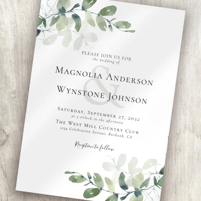 Elegant Modern Eucalyptus Greenery Wedding Invitation | Zazzle