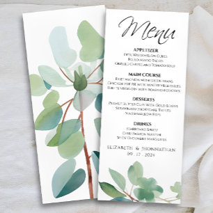 Elegant Modern Eucalyptus Greenery Wedding Menu