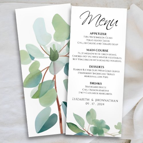 Elegant Modern Eucalyptus Greenery Wedding Menu