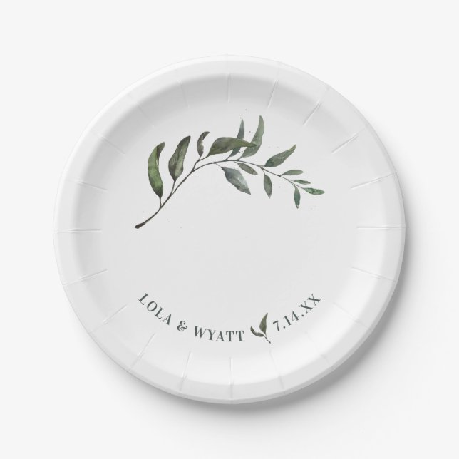 Elegant Modern Eucalyptus Greenery Wedding Paper Plates (Front)