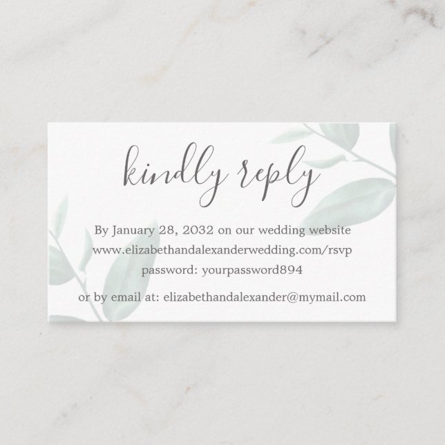 Elegant modern eucalyptus wedding online RSVP Enclosure Card (Front)
