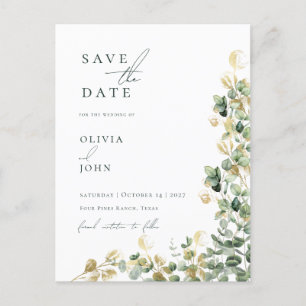 Elegant Modern Eucalyptus Wedding Save the Date Announcement Postcard
