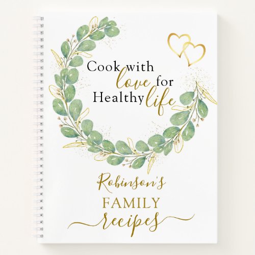 Elegant Modern Eucalyptus Wreath Family Recipes Notebook