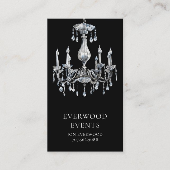 Elegant Modern Event Planning Black Business Card (Front)