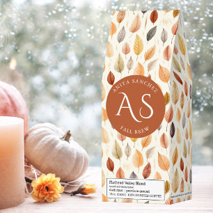 Elegant Modern Fall Leaves Monogram & Name Roasted Coffee
