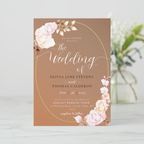 Elegant Modern Fall Sienna Floral Frame Wedding Invitation