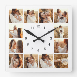 Elegant Modern Family 12 Photo Collage Keepsake Square Wall Clock