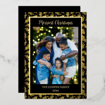 Elegant Modern Family Photo Christmas Black & Gold