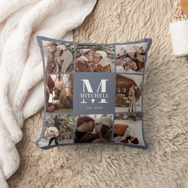 Elegant Modern Family Photo Collage Housewarming Throw Pillow (Blanket)
