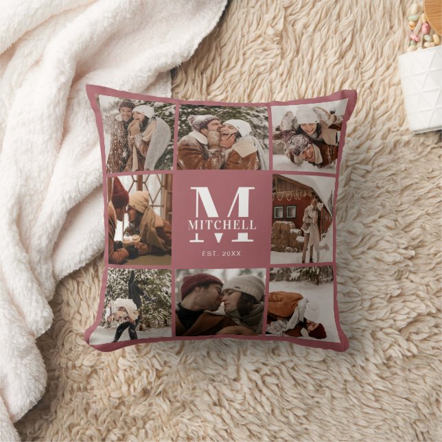 Elegant Modern Family Photo Collage Newlywed Gift Throw Pillow (Blanket)
