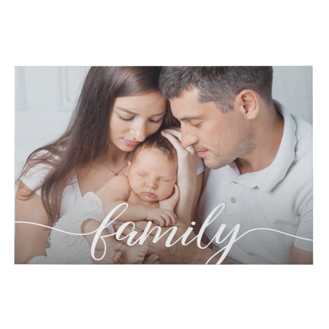 Elegant Modern Family script Custom Photo Faux Canvas Print (Front)