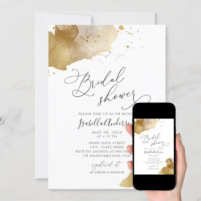 Elegant Modern Faux Gold Glitter Bridal Shower Invitation Zazzle