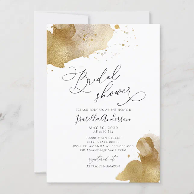 Elegant Modern Faux Gold Glitter Bridal Shower Invitation Zazzle