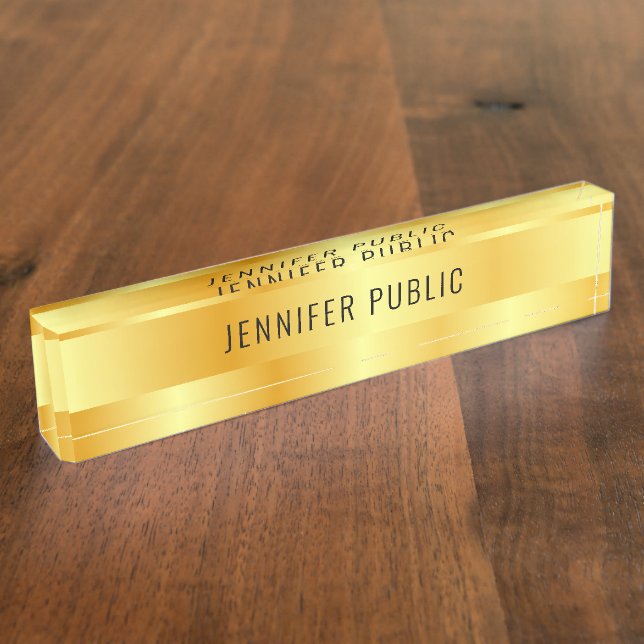 Elegant Modern Faux Gold Personalized Template Desk Name Plate (Side)