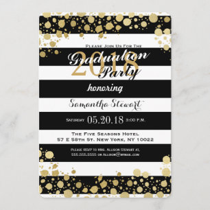 Elegant Modern Faux Gold Splatters and Stripes Invitation