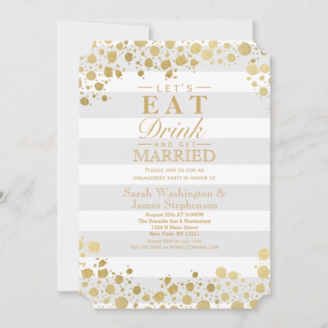 Elegant Modern Faux Gold Splatters and Stripes Invitation (Front)