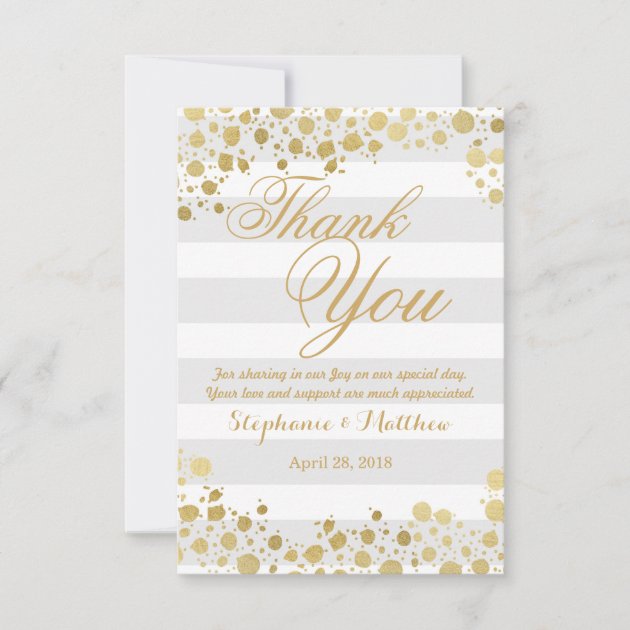 Elegant Modern Faux Gold Splatters And Stripes Thank You Card