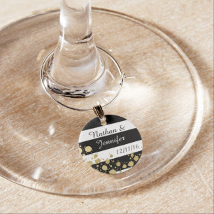 Elegant Modern Faux Gold Splatters and Stripes Wine Charm