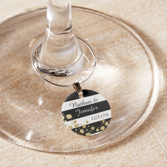 Elegant Modern Faux Gold Splatters and Stripes Wine Charm (In Situ)