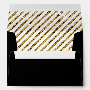 Elegant Modern Faux Gold Stripes Black Envelope