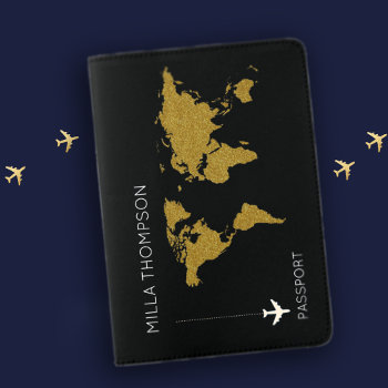 Elegant Modern Faux Gold World Map Feminine Travel Passport Holder by mixedworld at Zazzle