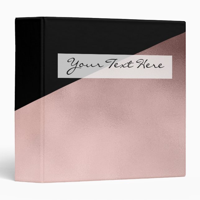 elegant modern faux rose gold black geometric binder (Front/Spine)