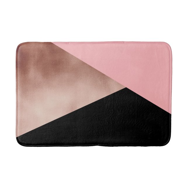 elegant modern faux rose gold foil pink geometric bathroom mat (Front)