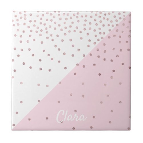 Elegant modern faux rose gold glitter confetti ceramic tile