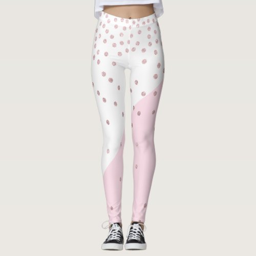 Elegant modern faux rose gold glitter confetti leggings