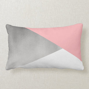 elegant modern faux silver blush pink geometric lumbar pillow