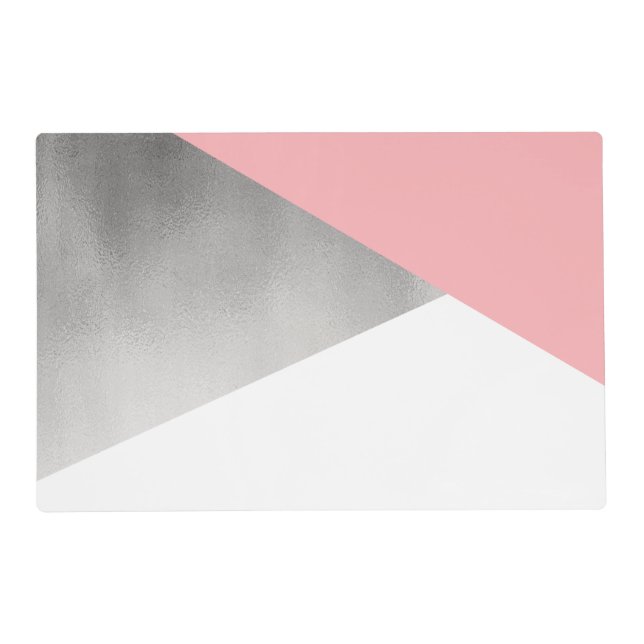 elegant modern faux silver blush pink geometric placemat (Front)