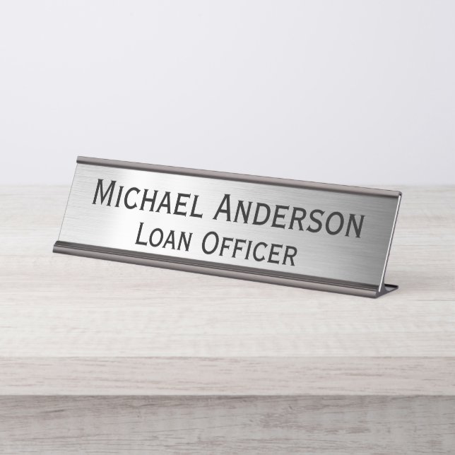 Elegant Modern Faux Silver Custom Office  Desk Name Plate (Front)