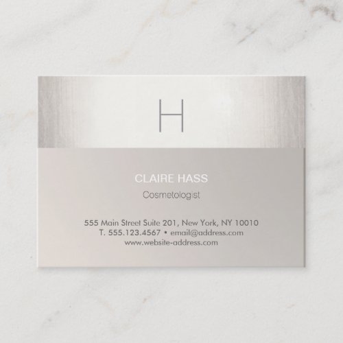 Elegant Modern Faux Silver Foil and Taupe Monogram Business Card