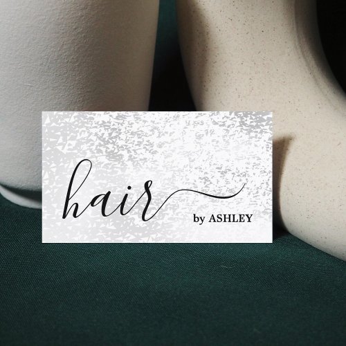 Elegant Modern Faux Silver Hair Stylist Business Card